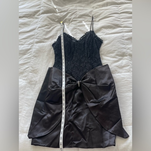 Vintage Masquerade Black Lace Satin Mini Dress Bow Detail 80s Cocktail Party | 9 - Picture 10 of 13